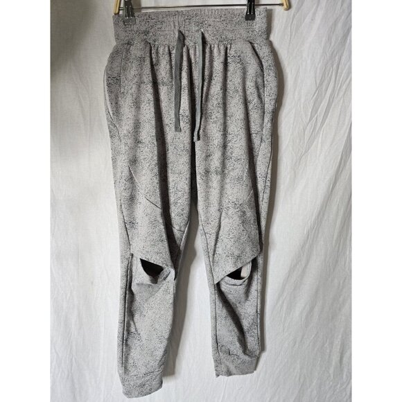 Gymshark Chalk Joggers Women's Gray White Paint Splatter Cut Out Knees Zip- XS - Picture 1 of 12